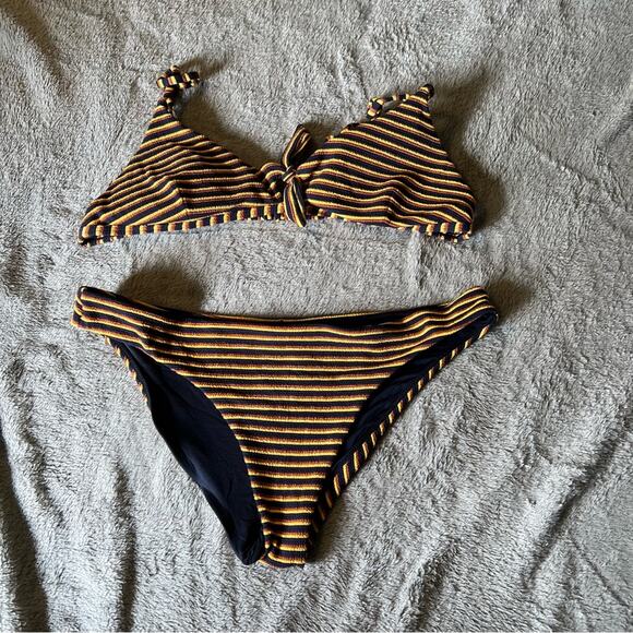 RVCA Bondi Stripe Knot Tri - Textured Stripe Bikini Two Piece Swimsuit Size XL - Picture 4 of 6